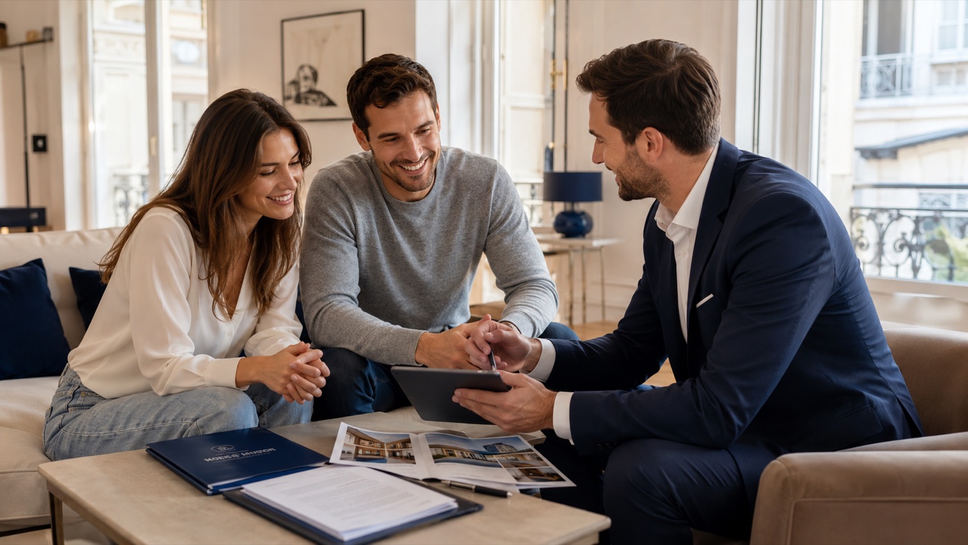 Candidats échangeant avec un professionnel de l’immobilier